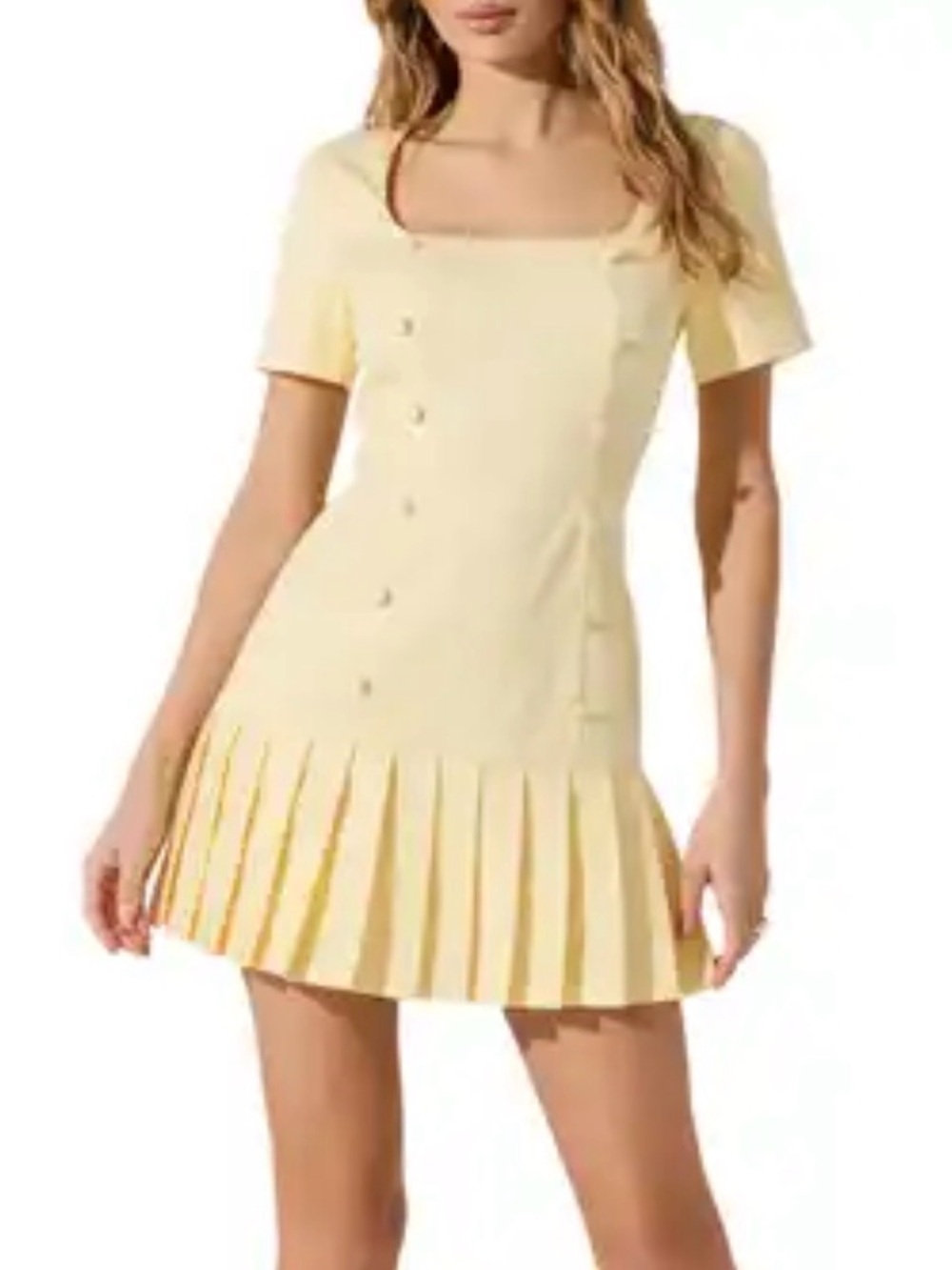 ASTR The Label Pleated Button Mini Dress Butter Yellow Preppy Women’s Sz XL NWT